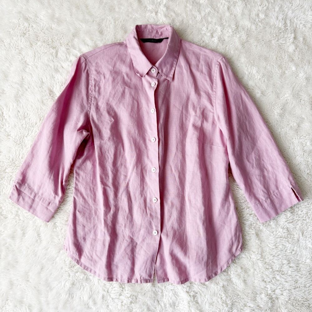 Boden Woman Pink Linen Button Down Shirt UK12 Classic Preppy Luxury Coastal